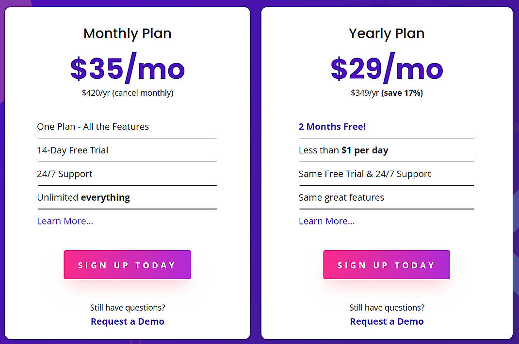 Pricing screenshot