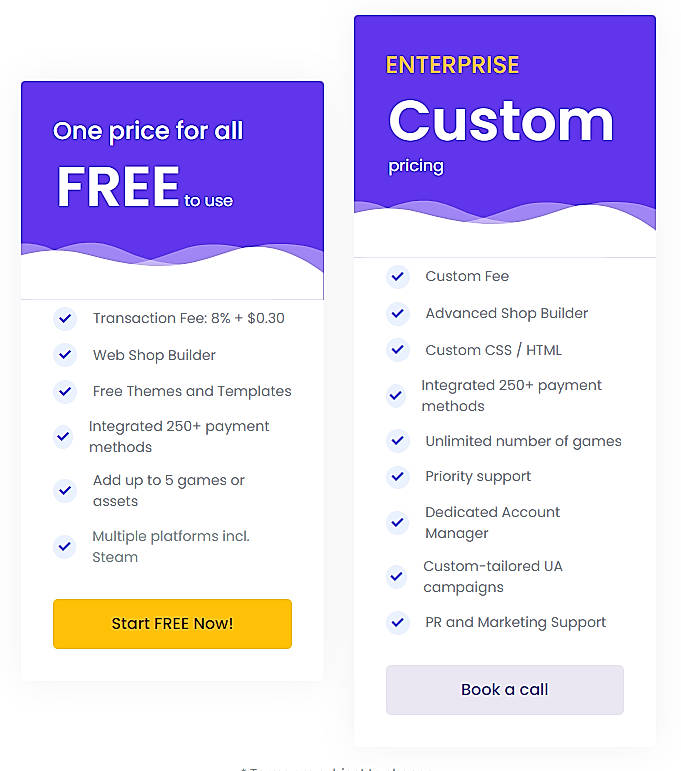 Pricing screenshot