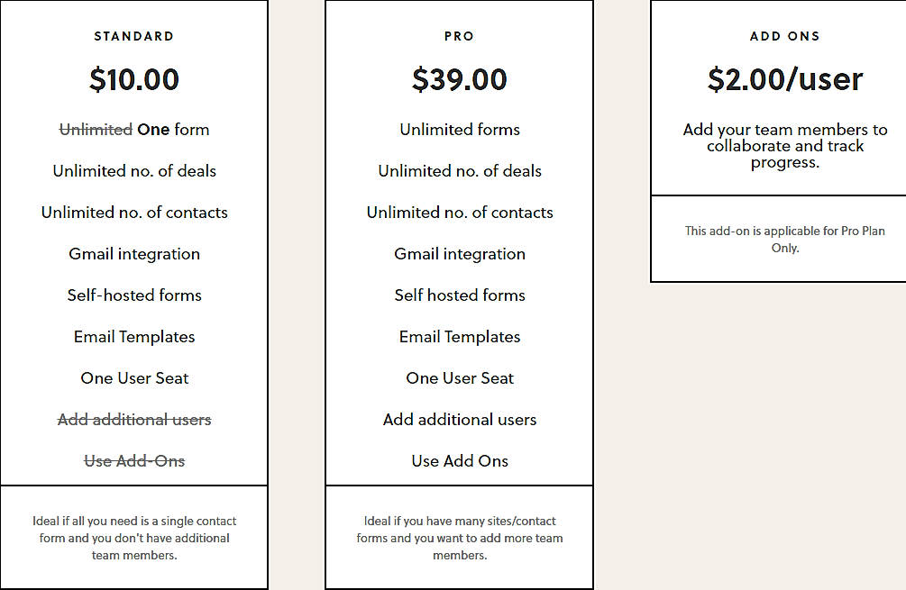 Pricing screenshot