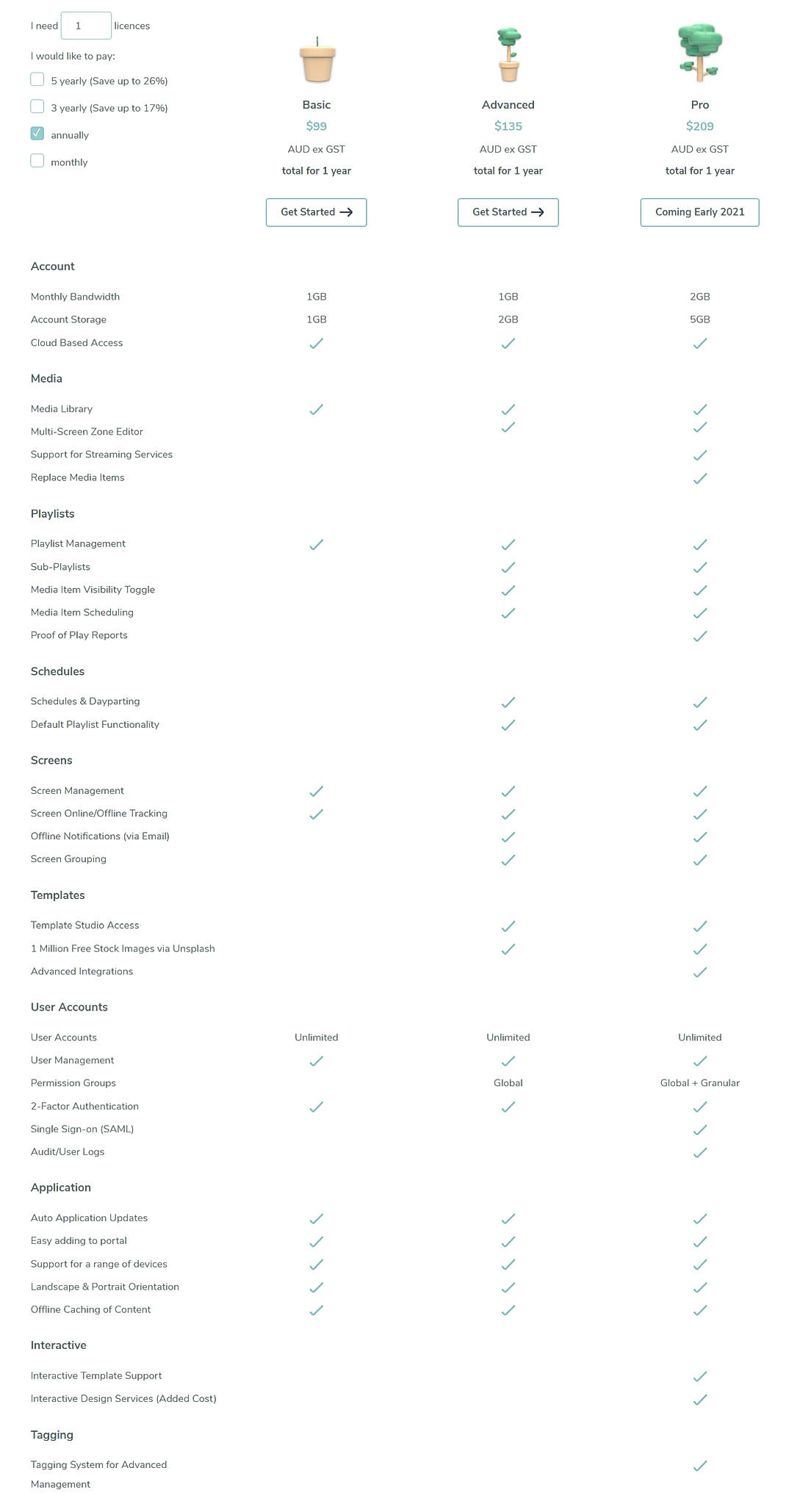 Pricing screenshot