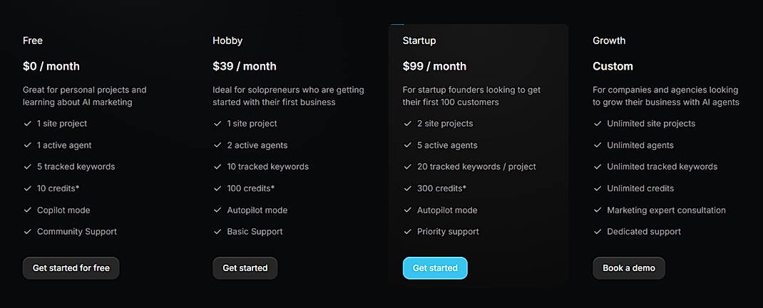 Pricing screenshot