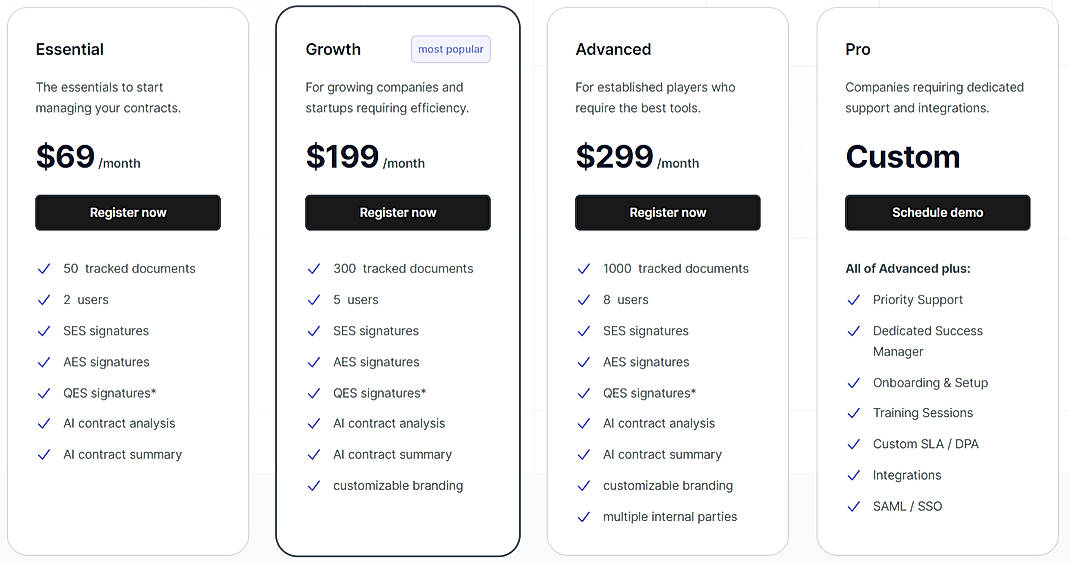 Pricing screenshot