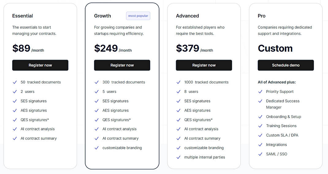 Pricing screenshot