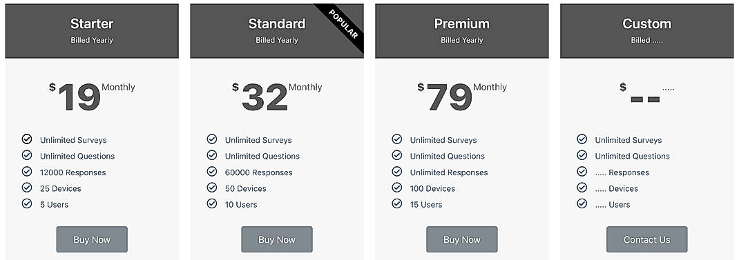 Pricing screenshot