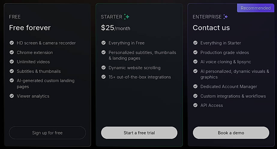 Pricing screenshot