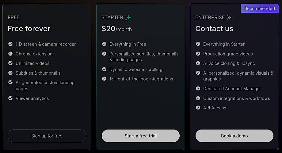 Pricing screenshot