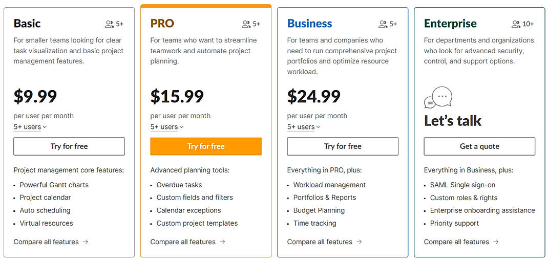 Pricing screenshot