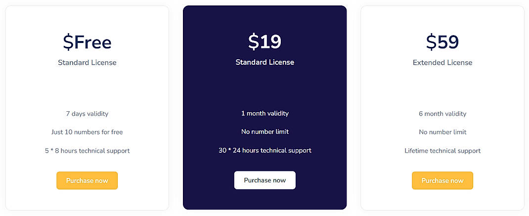 Pricing screenshot