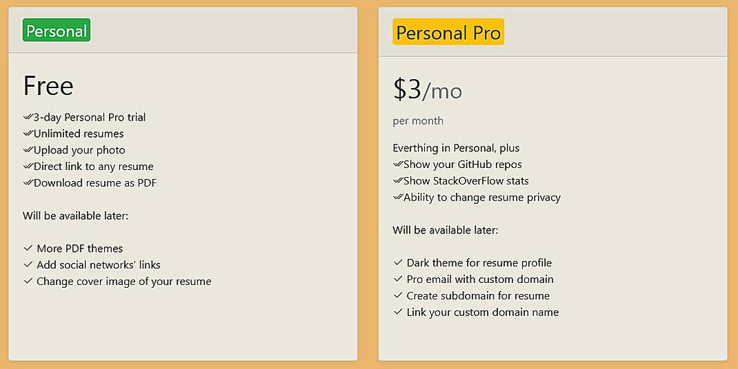 Pricing screenshot