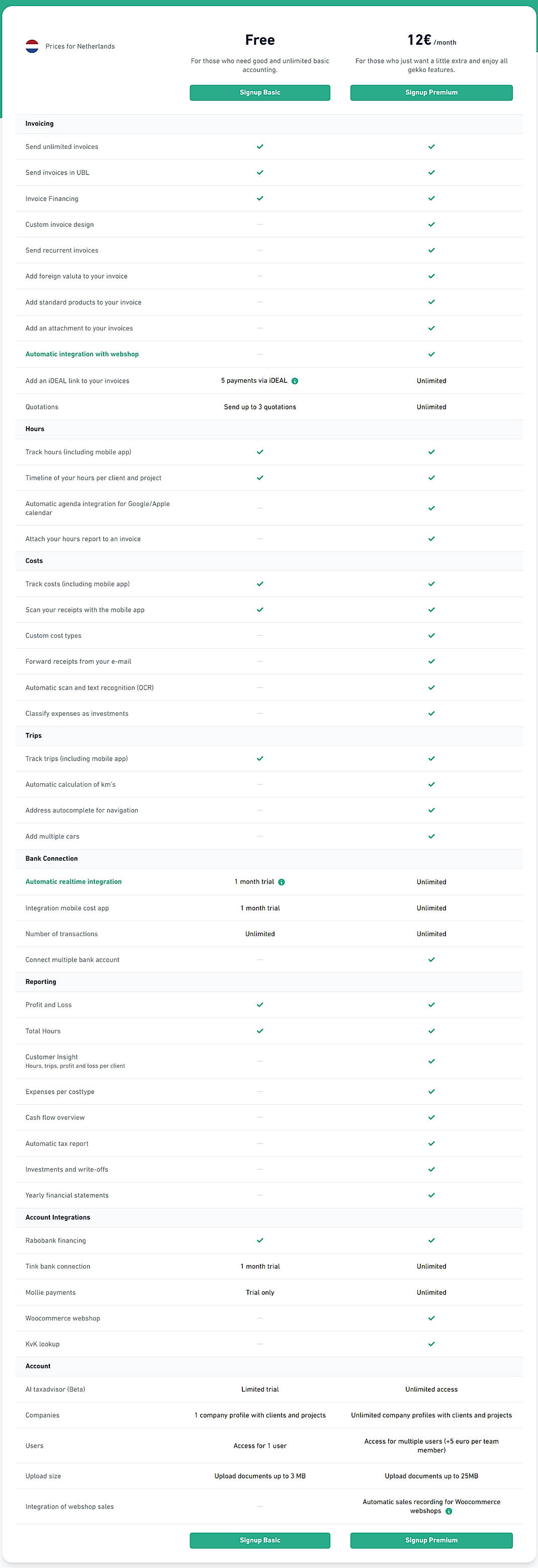 Pricing screenshot