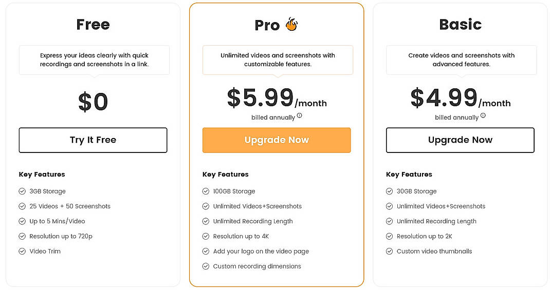 Pricing screenshot