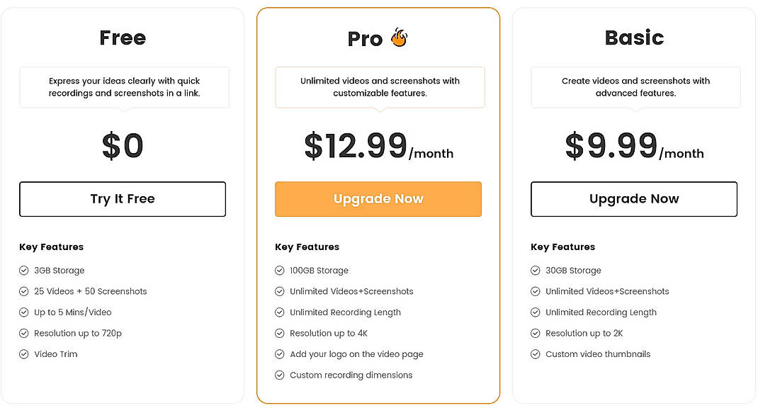 Pricing screenshot