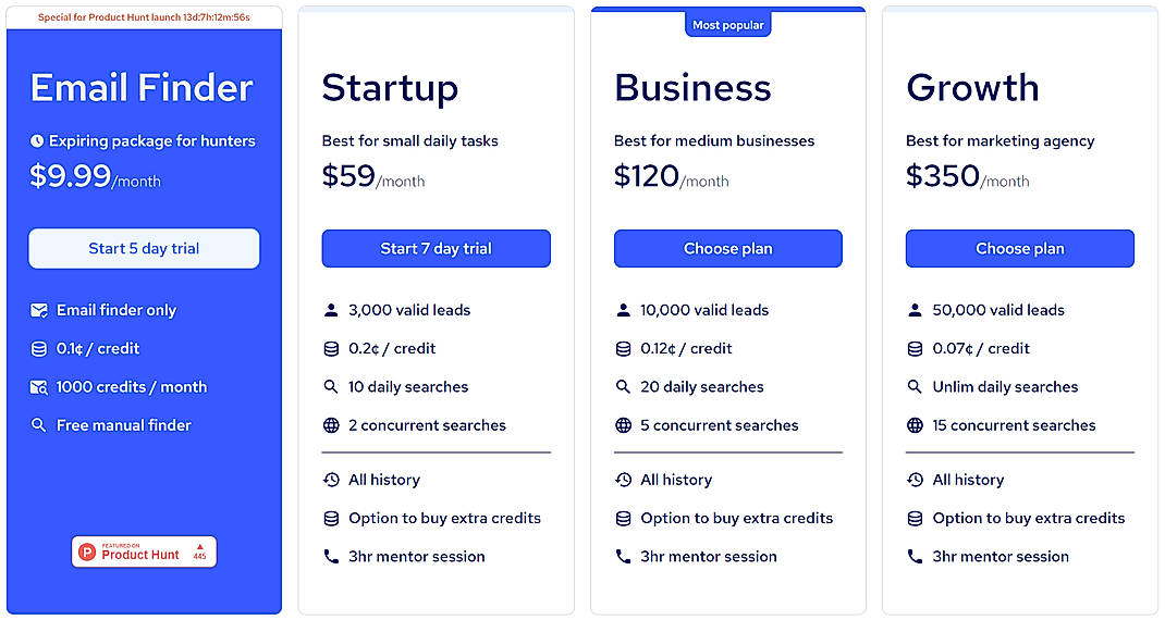 Pricing screenshot