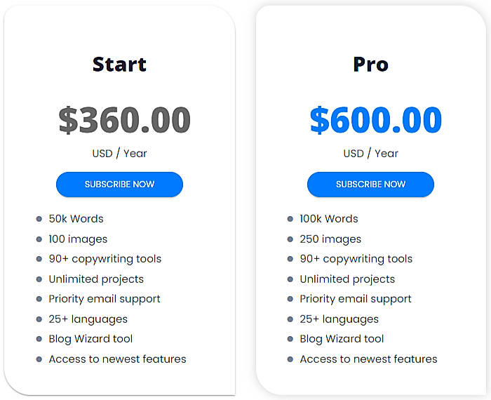 Pricing screenshot