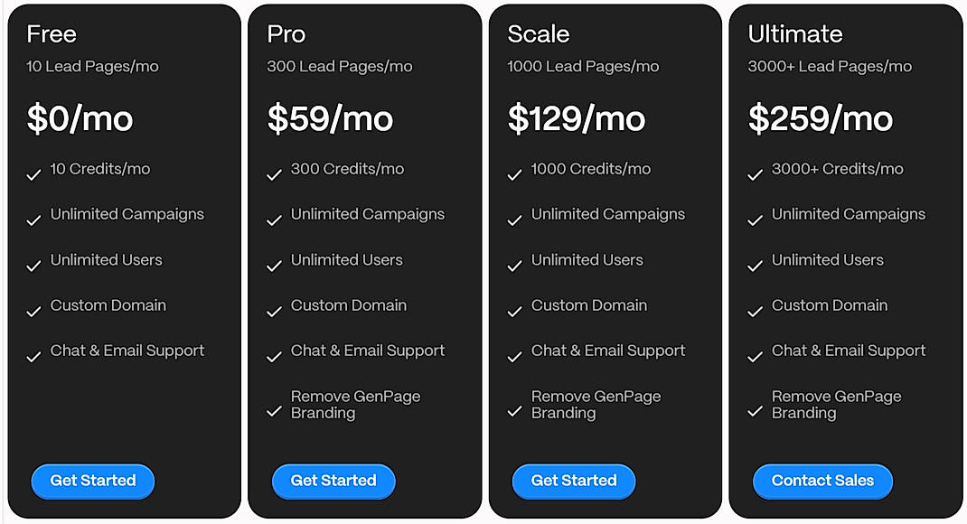 Pricing screenshot
