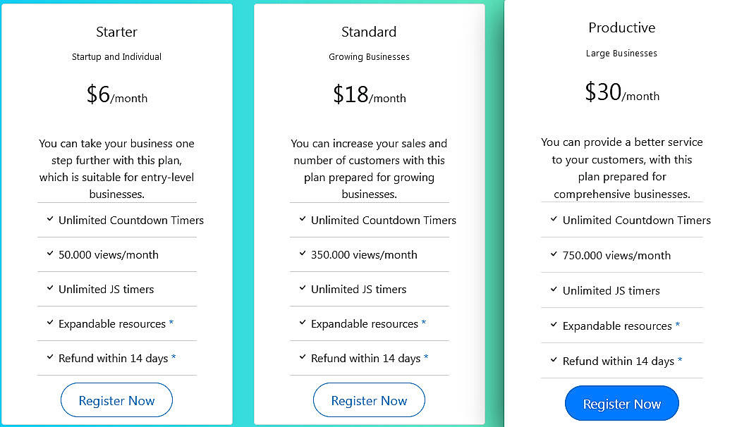 Pricing screenshot
