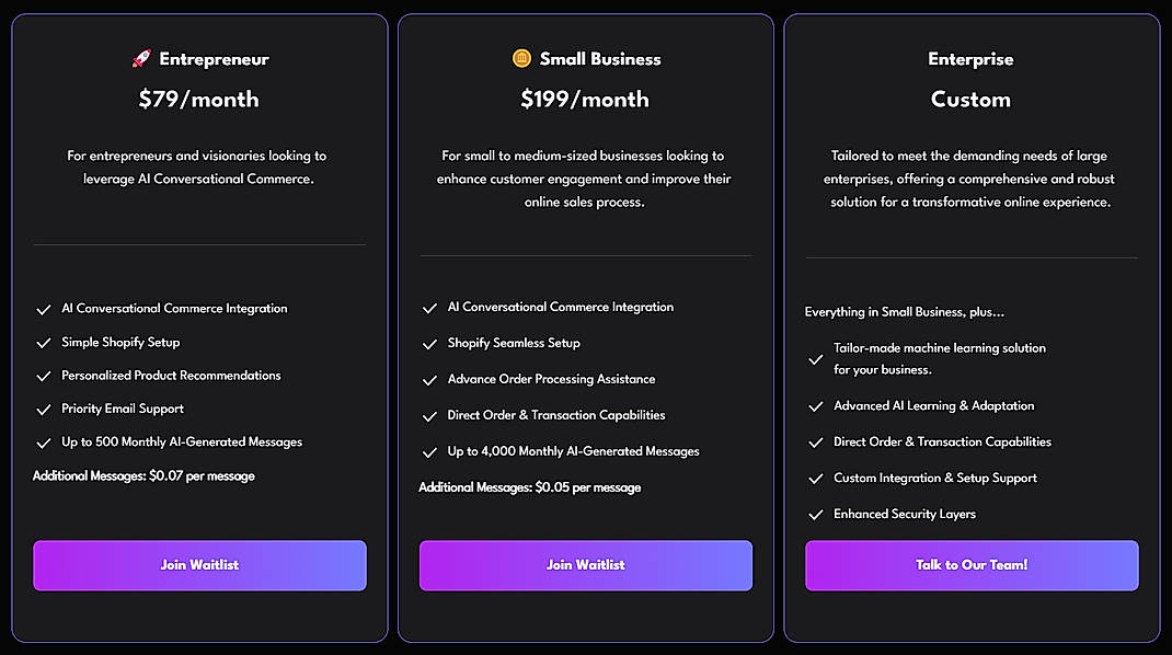 Pricing screenshot