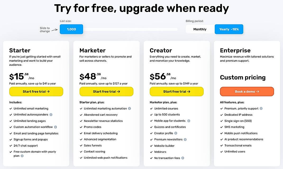 Pricing screenshot