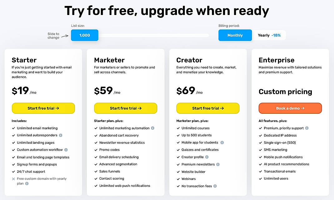 Pricing screenshot