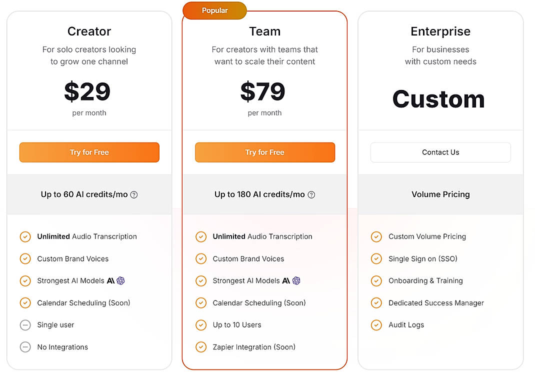 Pricing screenshot