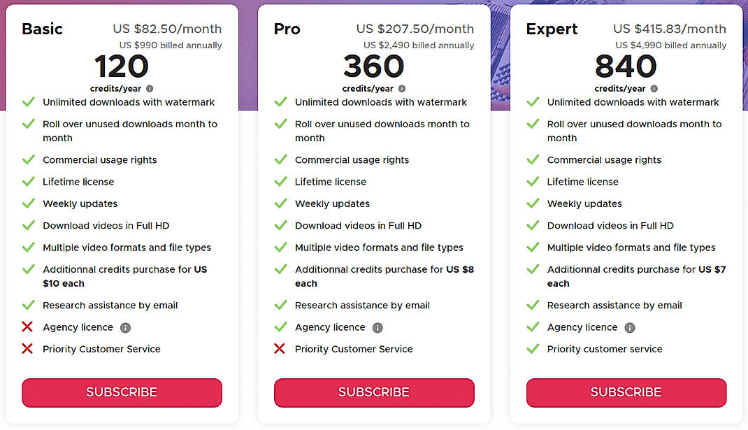 Pricing screenshot