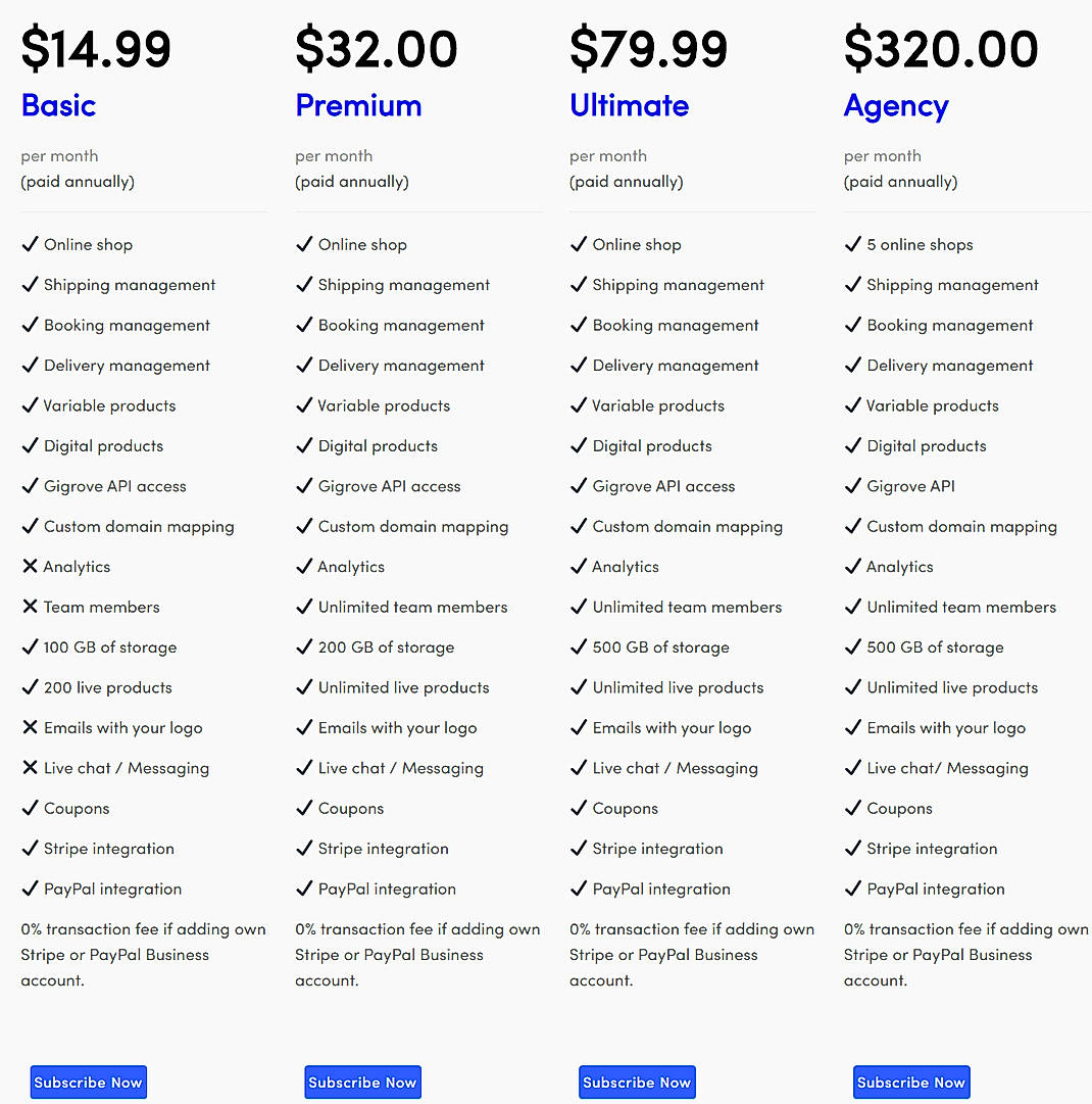 Pricing screenshot