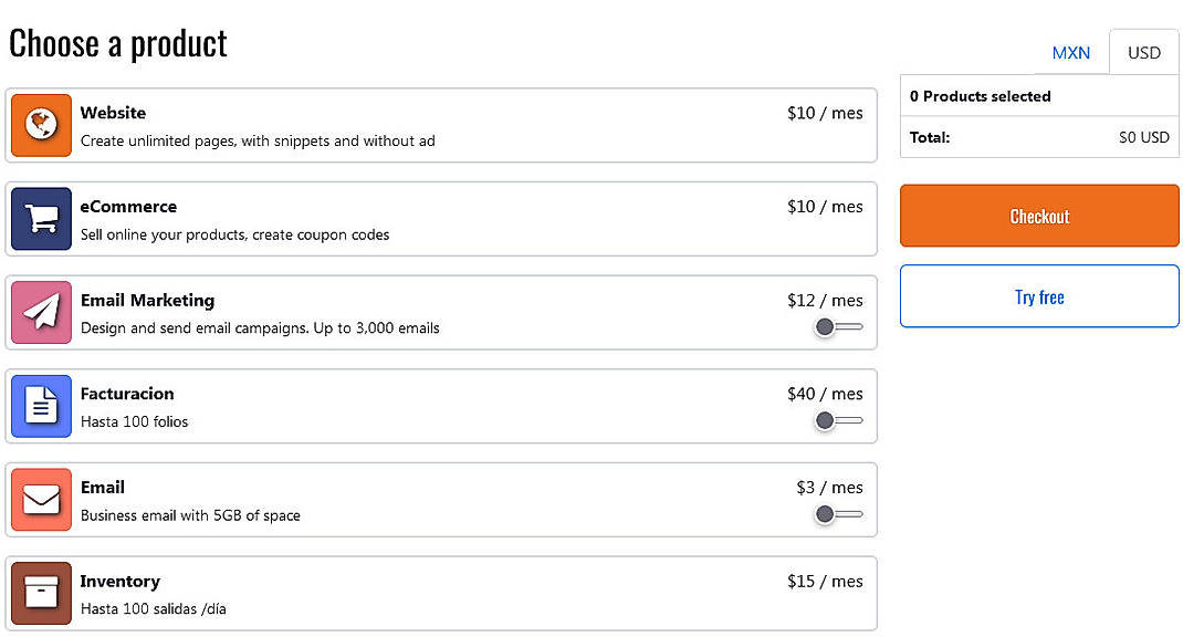 Pricing screenshot