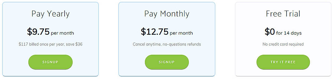Pricing screenshot