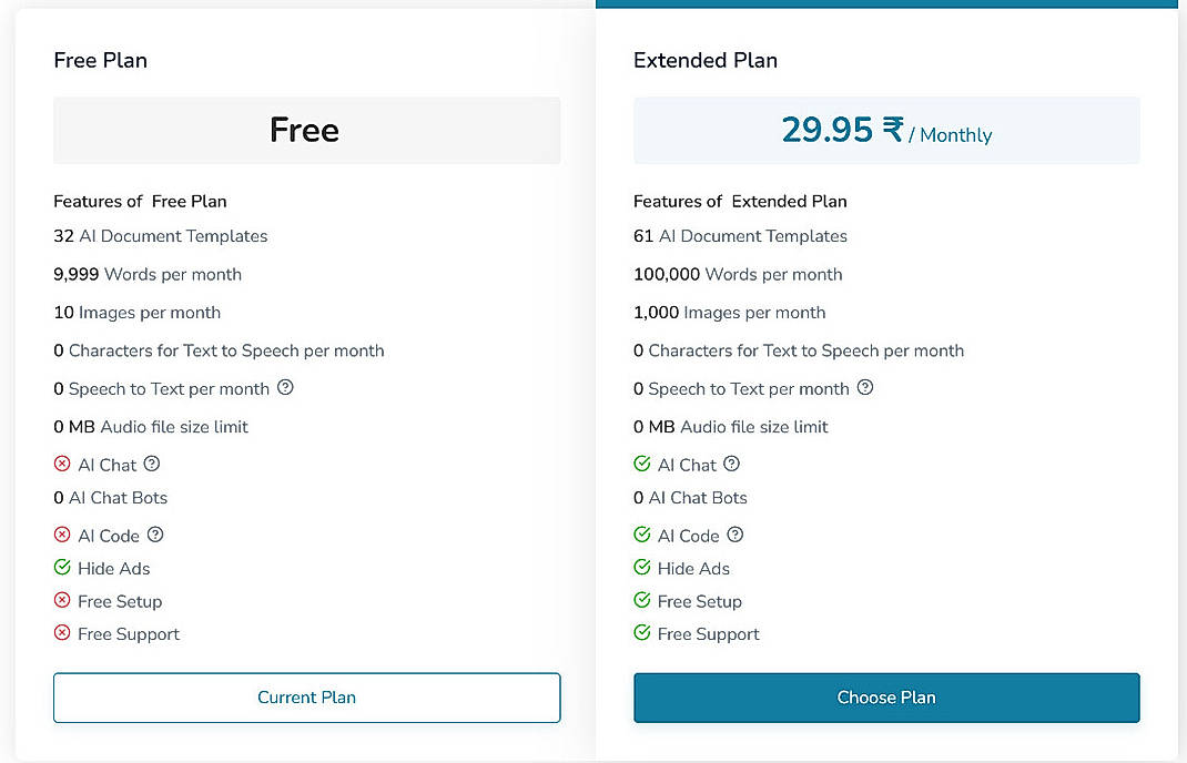 Pricing screenshot