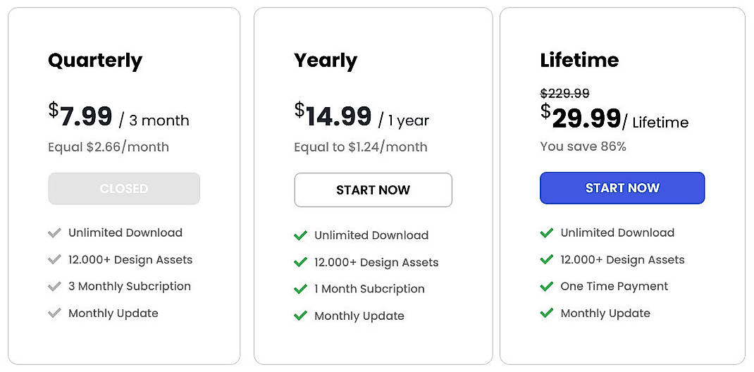 Pricing screenshot