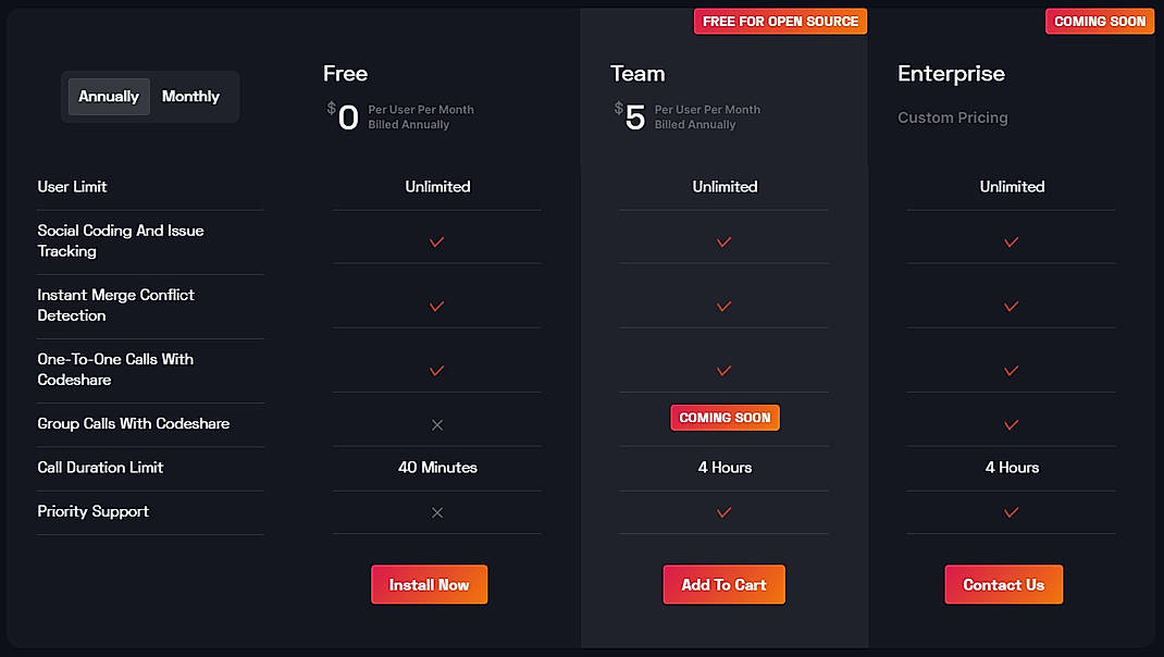 Pricing screenshot