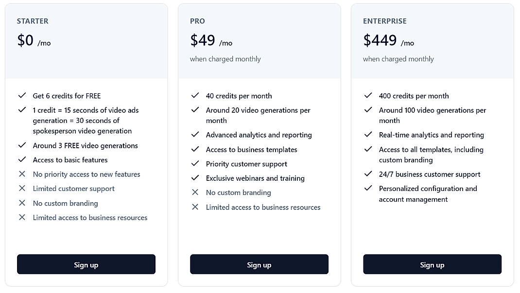 Pricing screenshot