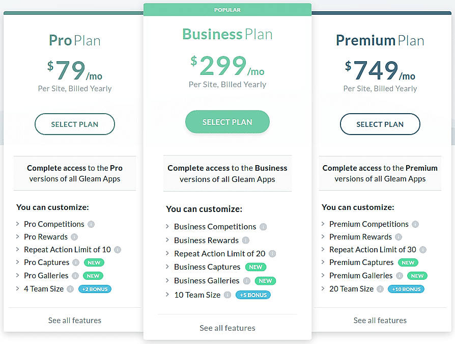 Pricing screenshot