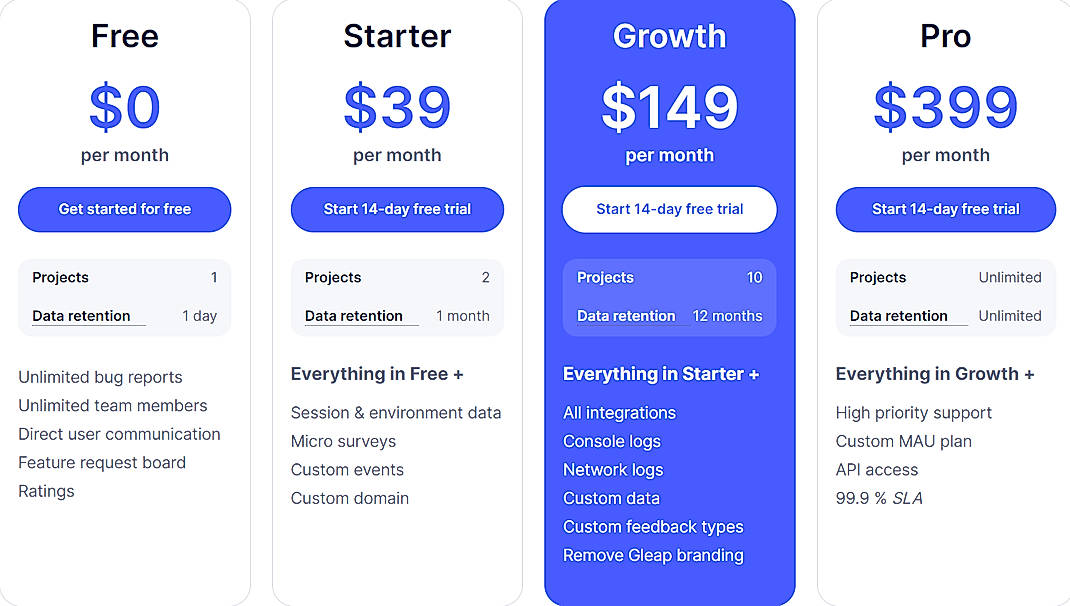 Pricing screenshot
