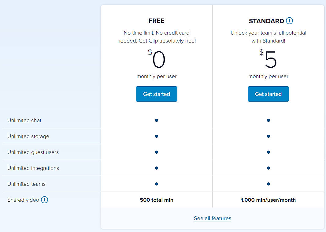 Pricing screenshot