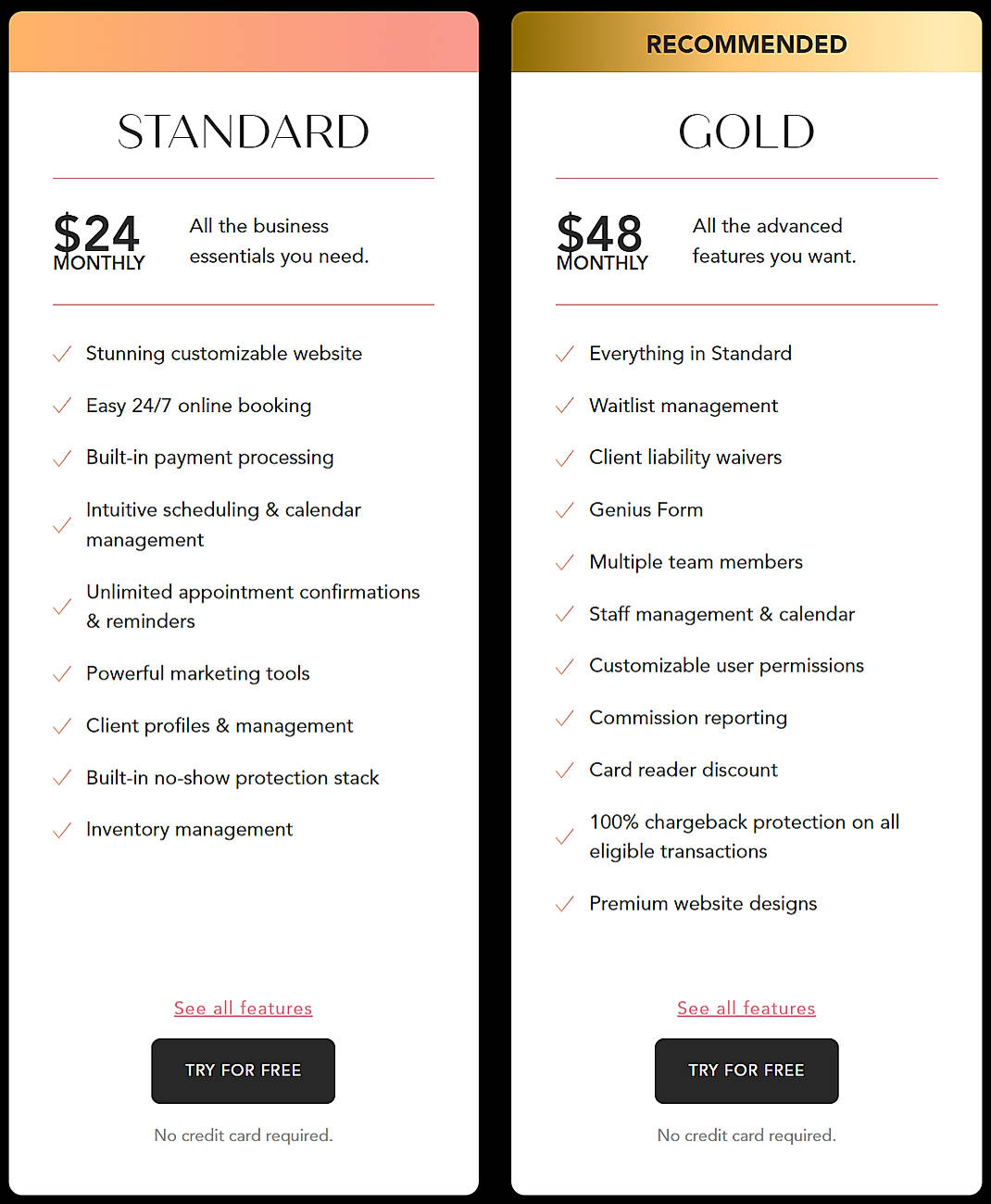 Pricing screenshot