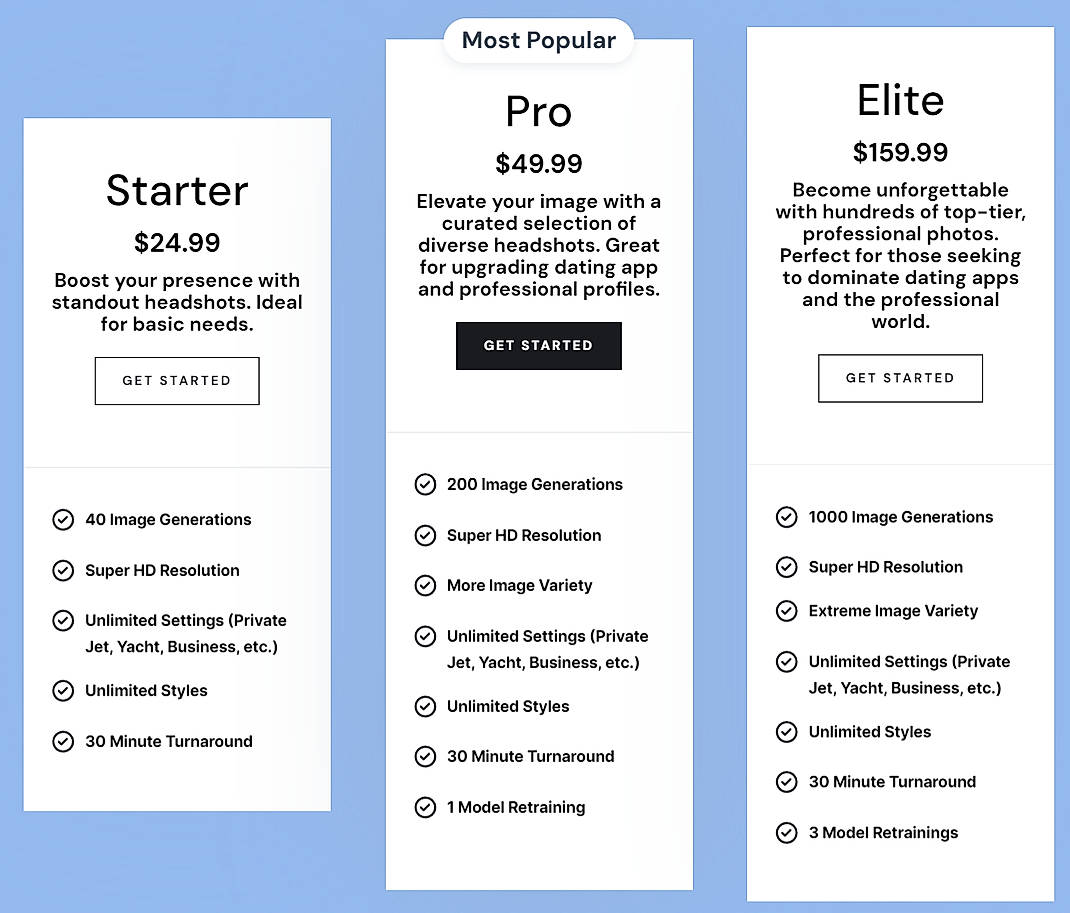 Pricing screenshot