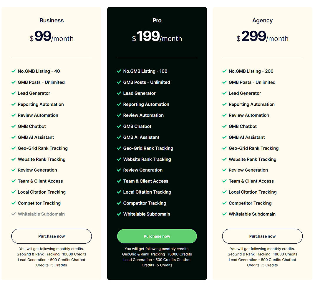Pricing screenshot