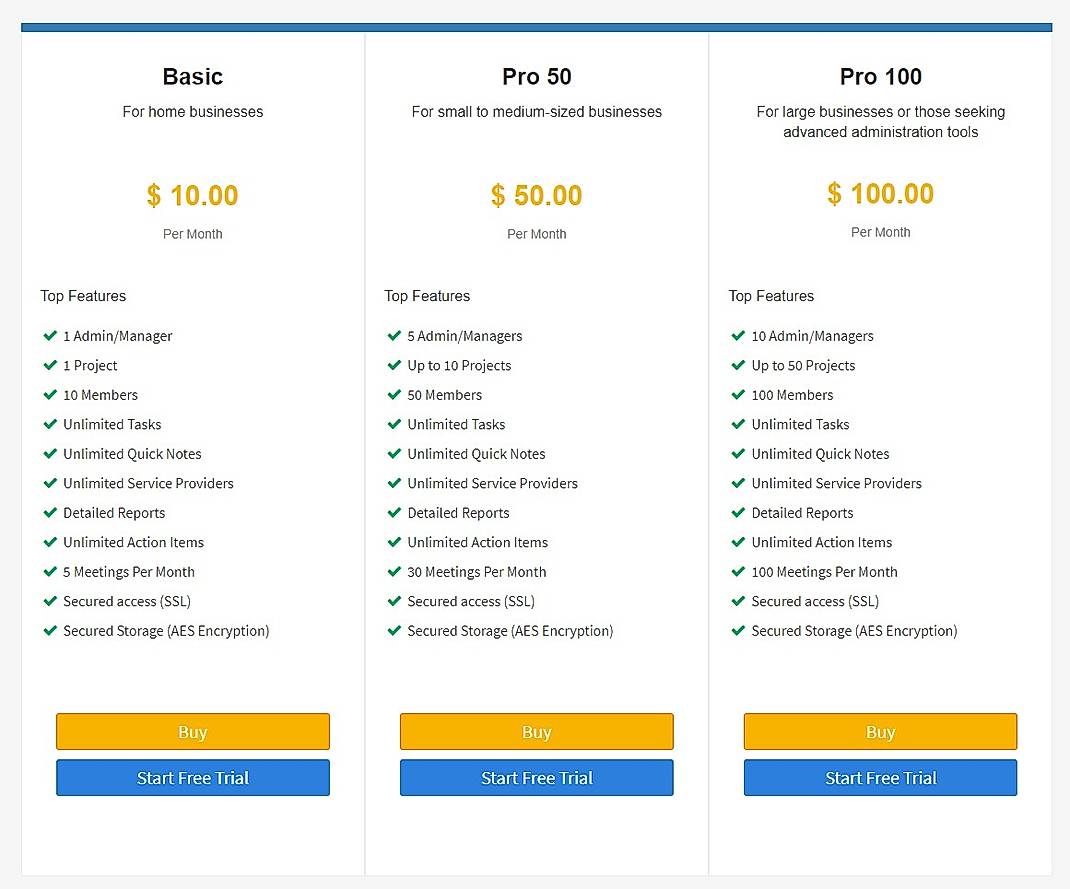Pricing screenshot