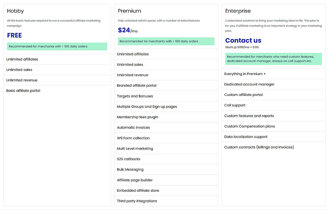 Pricing screenshot