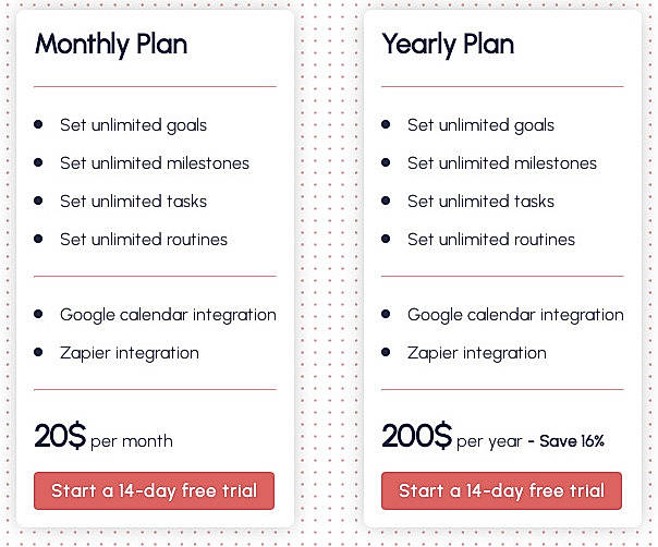 Pricing screenshot