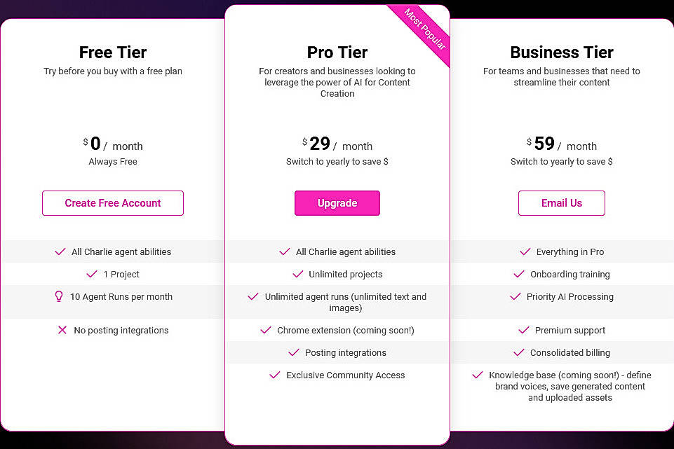 Pricing screenshot