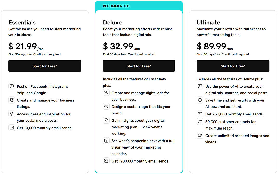 Pricing screenshot