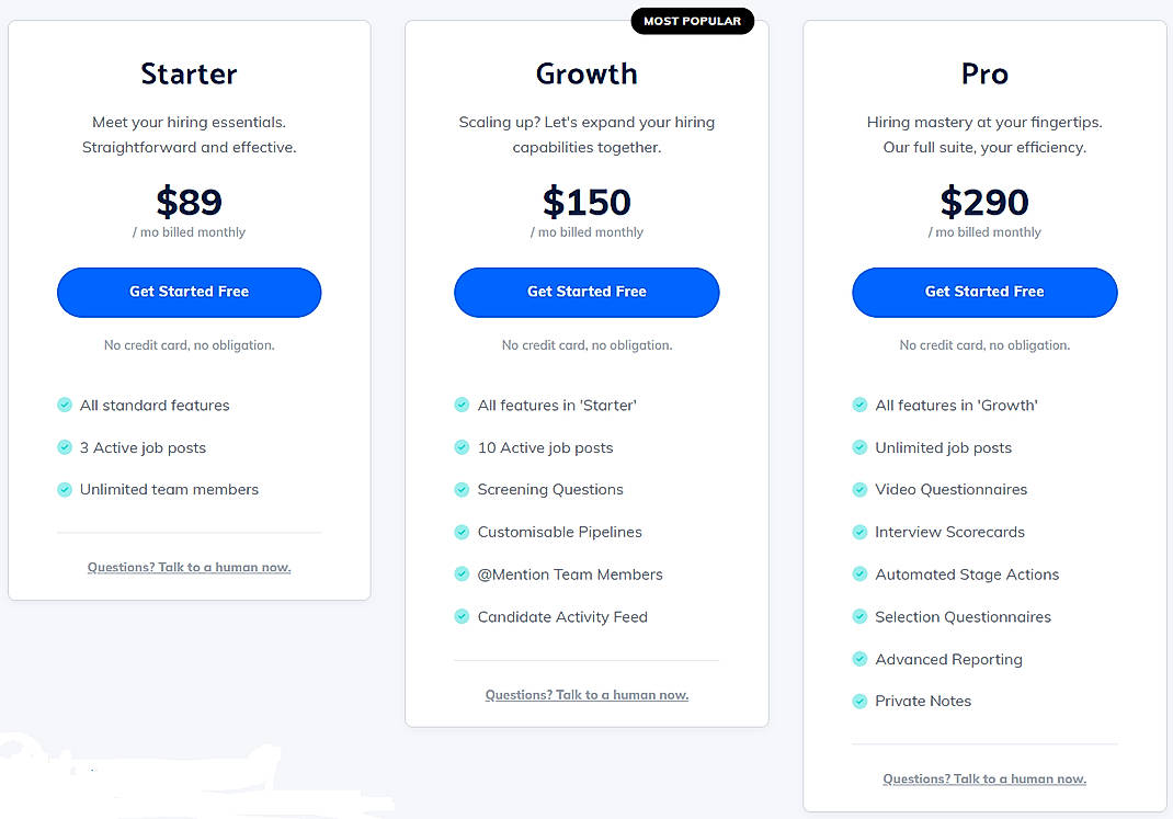 Pricing screenshot