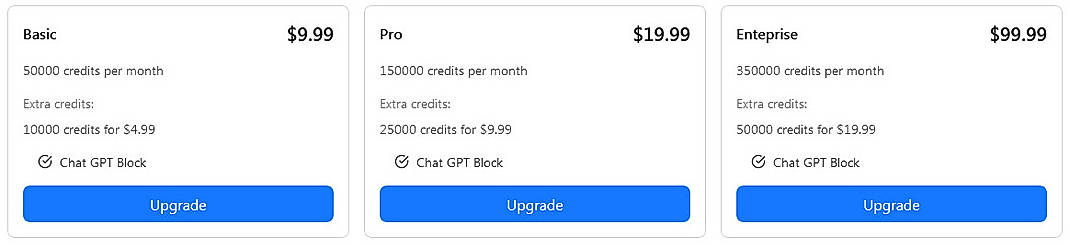 Pricing screenshot