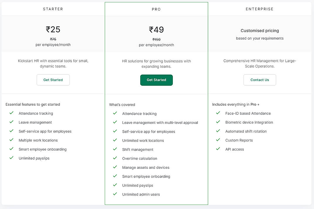 Pricing screenshot