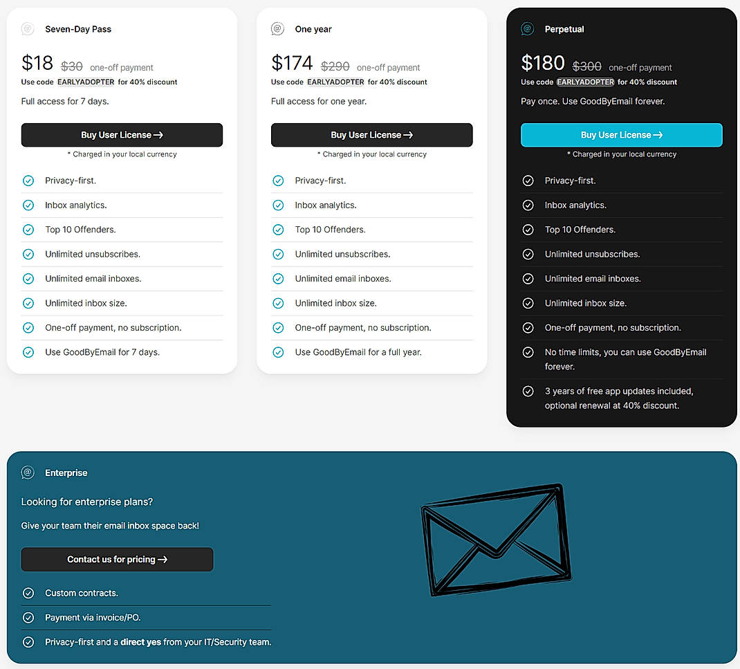 Pricing screenshot