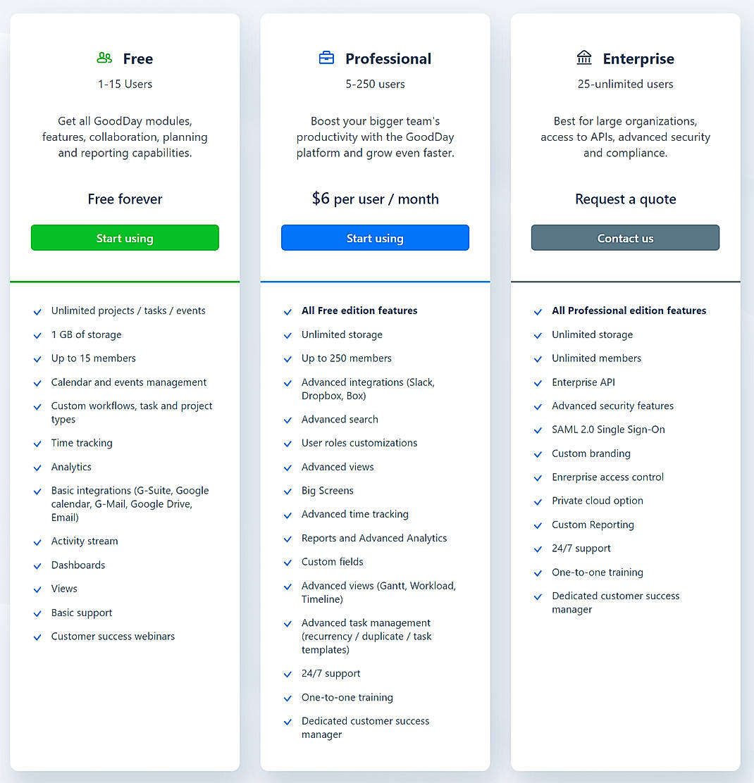 Pricing screenshot