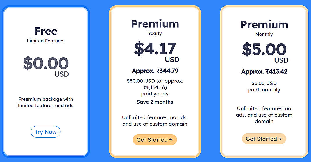 Pricing screenshot
