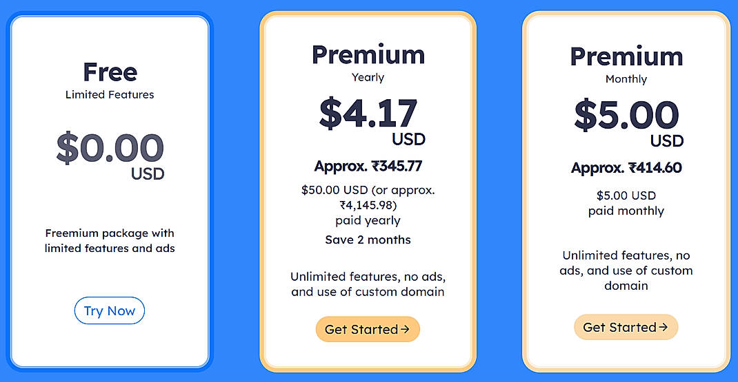 Pricing screenshot